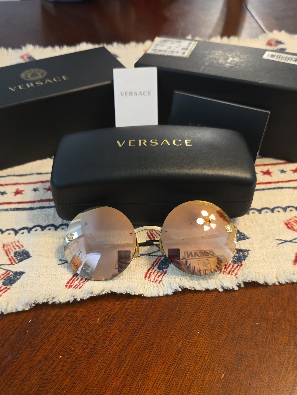Versace Gold Frame Sunglasses with Pink Gradient Lenses